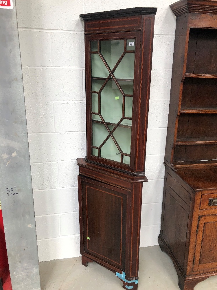 An Edwardian mahogany and inlaid corner display, approx. Height 188cm