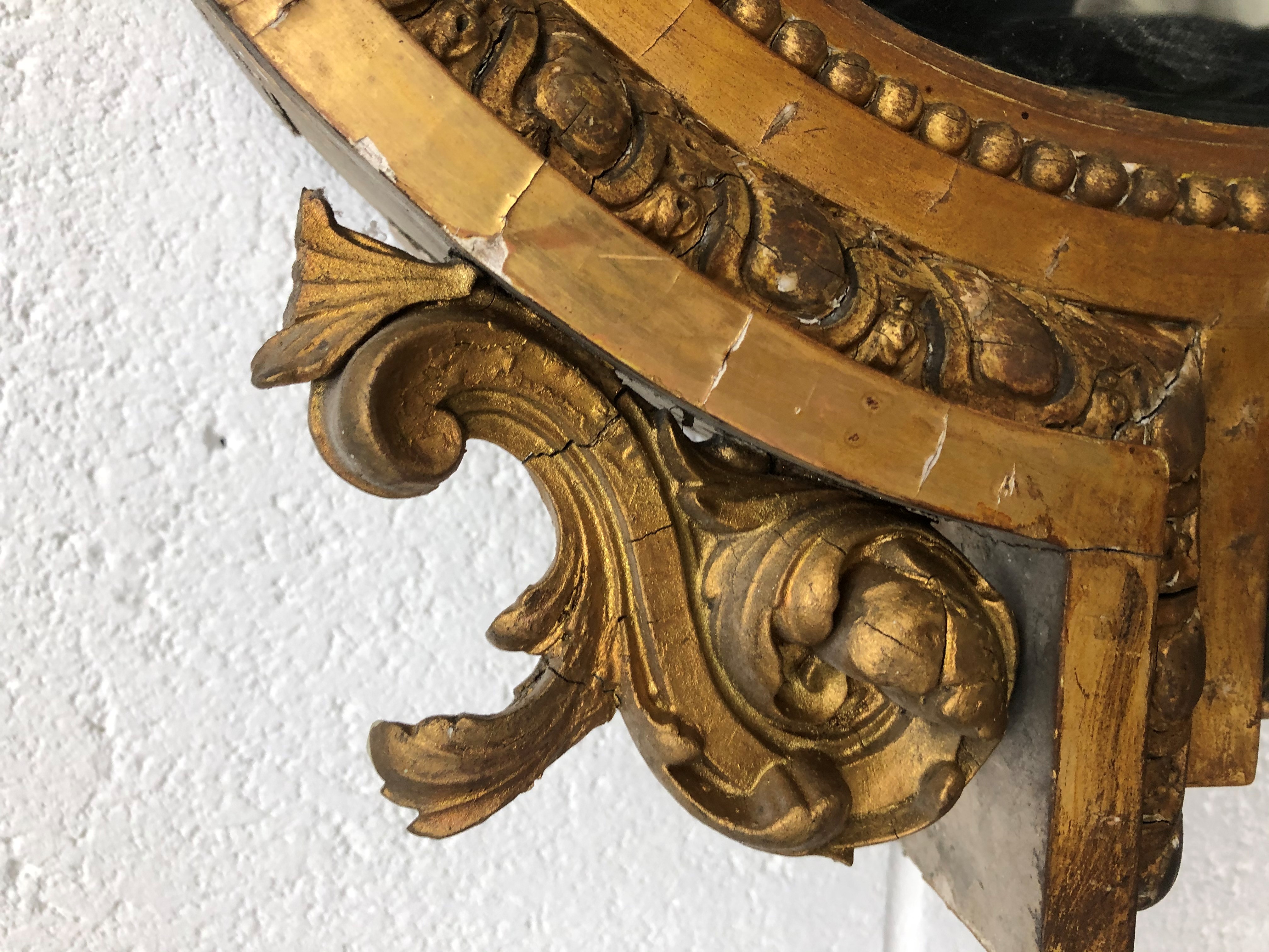 A 19th century gilt plaster overmantel mirror having pillar and scroll crest frame, approx - Image 3 of 4