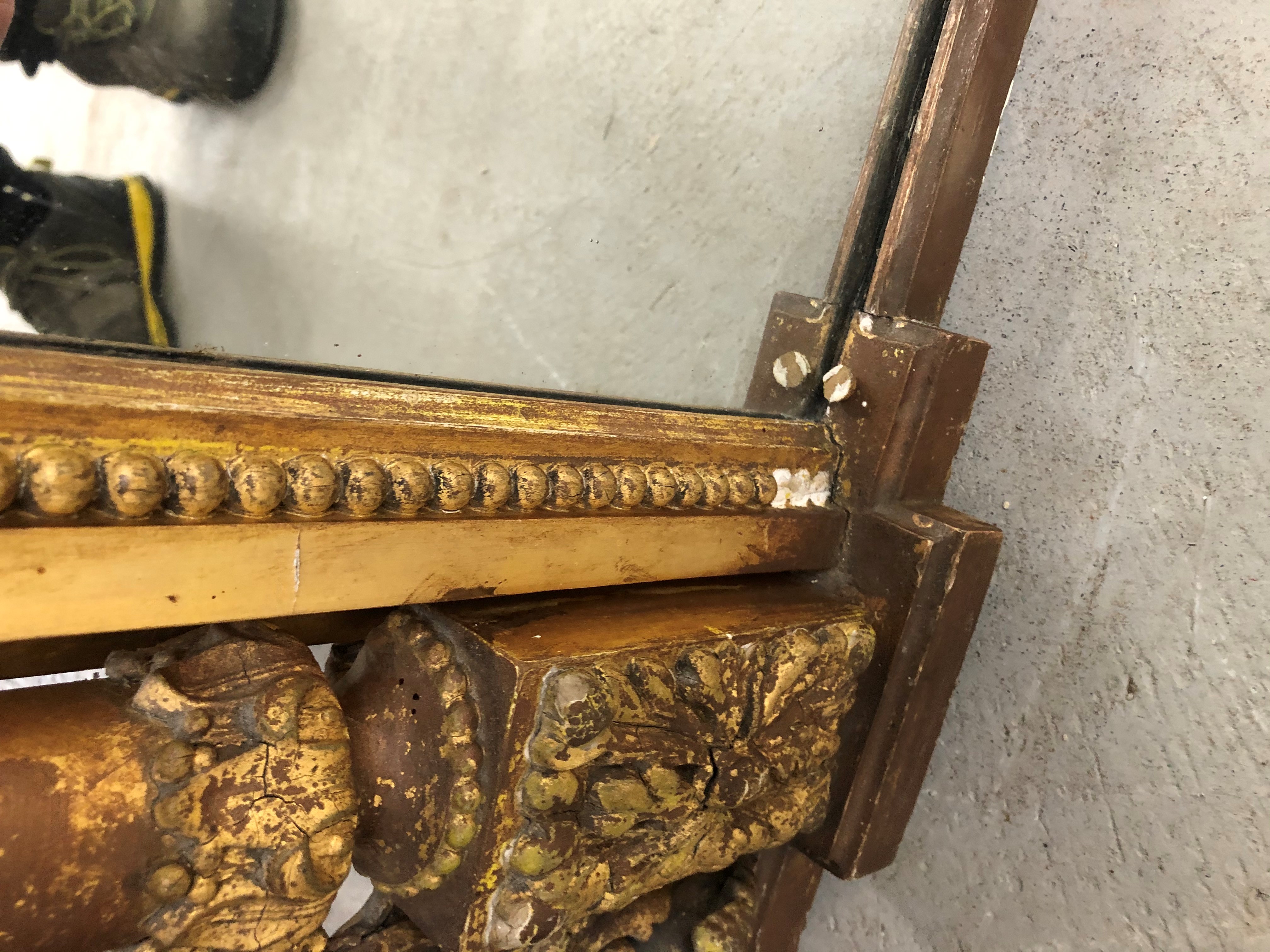 A 19th century gilt plaster overmantel mirror having pillar and scroll crest frame, approx - Image 2 of 4