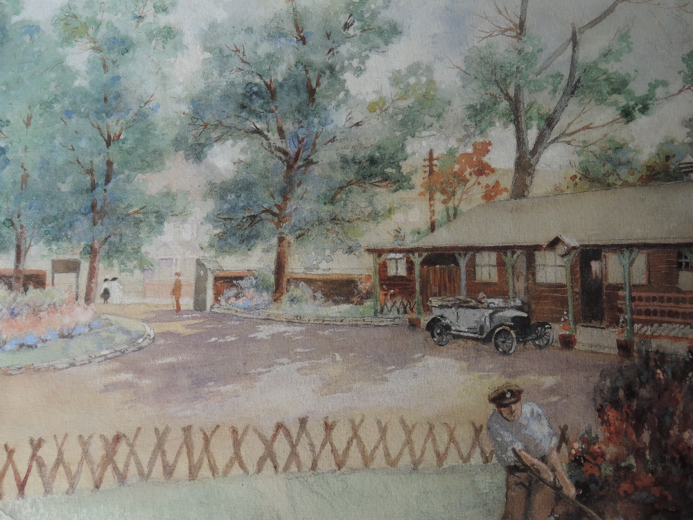 A watercolour, Gilbert Spencer, Osterley Barracks, attributed verso, 9inx12.5in