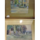 A watercolour, A Wolfenden, church yard, signed, 9inx12in and a similar watercolour, market cross,