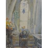 A watercolour, church study interior, 15inx8.5in