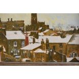 An oil painting on board, S R McDade, Lancaster Roof Tops, signed and attributed verso, 5inx7in