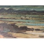 An oil painting, Watt (James), stylised coastal scene, signed, 12.5inx34.5in