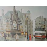 An oil painting, Steven Scholes, Albert Square, Manchester street scene, signed, 16inx19.5in