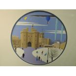 A gouche painting, Chas Jacobs, Lancaster Castle, signed, 10in diameter