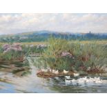 An oil painting, Z Hann, Duck Island on The Kennet, indistinctly signed