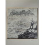 A pen and ink sketch by Alfred Wainwright, Cul Mor, landscape, signed on the mount. 6'x6'