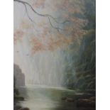 An oil painting, P McKay, woodland river, signed, 19.5in x 15in, and a watercolour, Graham, lakes