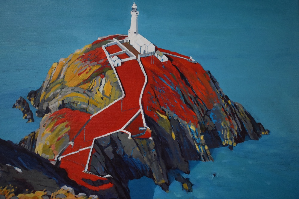 An acrylic painting on canvas, Libby Edmondson, South Stack Lighthouse, Anglesey, signed, 24inx24in - Image 2 of 2