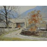 An oil painting on board, Marion Bradley, A Lakeland Farmstead, signed, 9.5inx14in and a print after