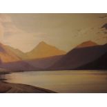 A watercolour, William Heaton Cooper, Sunrise over Wastwater, signed and attributed verso, 15inx21.