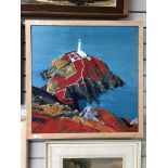 An acrylic painting on canvas, Libby Edmondson, South Stack Lighthouse, Anglesey, signed, 24inx24in