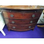 A 19th Century mahogany bow fronted chest of three long drawers, with brushing slide , approx. width