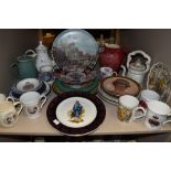 A collection ceramics including Royal souvenir mugs, various decorative plates of mixed age and