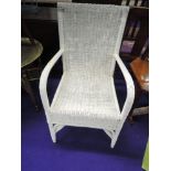 A Lloyd Loom or similar woven and painted armchair, approx. width 50cm