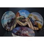 Eight display plates depicting train and railway scenes by Davenport pottery co ltd.