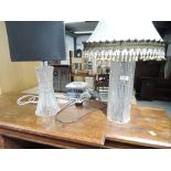 Two cut glass table lamps, tallest lamp height including shade approx. 67cm