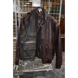 A Mens Brown leather Jacket and body warmer, Woodland Leather, in good condition,larger sizes.