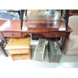 A modern red stained pine side or dressing table, approx. Width 135cm