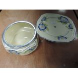 A vintage Burgess Bros , Carlisle Ware, fruit bowl with plated rim and matching cake stand having