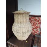 A wicker linen basket