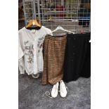 A small selection of ladies item, including two tartan skirts, shoes and similar