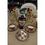 A small collection of vintage ceramics, including Royal Crown Derby tea cups and saucers,A Minton