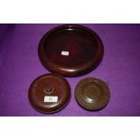 A selection of bakelite dishes including flame red Elo Ware bowl