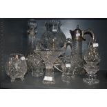 A selection of Crystal and glass, including decanter, vases, lamp and similar.