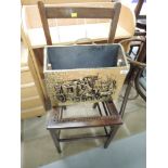 An Edwardian bedroom chair, needs recaning, and a brass magazine rack