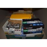 A box of digital cameras, Canon powershot, Olympus Campedia, Nikon Coolpix, Kodak Easyshare,