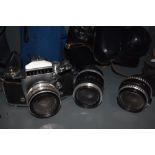 An Exakta Varex Iib camera body , Exakta Varex Carl Zeiss lenses, Flektogen 35mm, Pancolor 50mm,