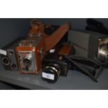 A selection of cine and video cameras, including Kodak Brownie 8 camera and Kohka Eight