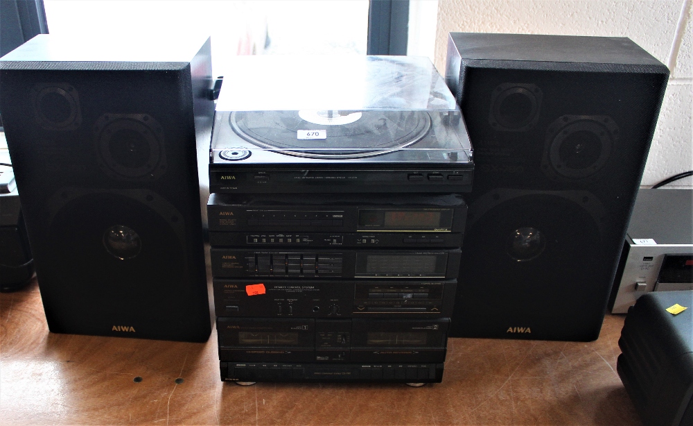 A stacking h-fi system with speakers from Aiwa