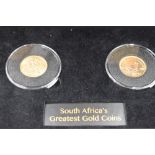 A Gold Coin Set. South Africa's Greatest Gold Coins. A 1932 Sovereign and a 2017 Quarter Krugerrand.
