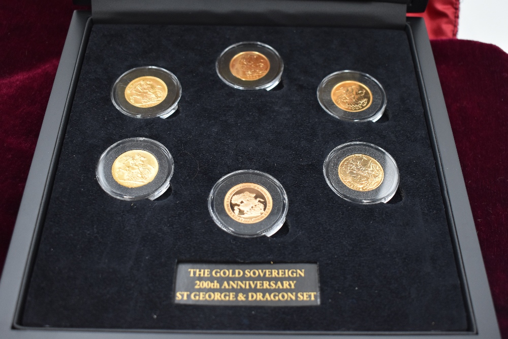 A collection of six Gold Sovereigns. The 200th Anniversary (1817-2017) St George and the Dragon Gold