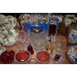 A selection of vintage and antique glass including Tudor crystal glasses, etched tumblers, biscuit