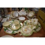 A Burleigh Tea pot, sugar basin, plate, milk jug and cups and saucers having bright floral