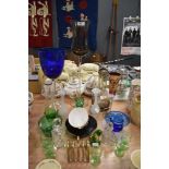 A selection of fine clear cut and colour glass wares including enamel decorated and glass set