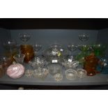 A selection of vintage cut and etched glass, including scent bottle with faceted stopper, bowls,