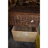 A wooden box and similar wicker basket