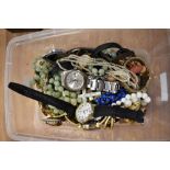 A selection of costume jewellery including beads and fashion watches etc