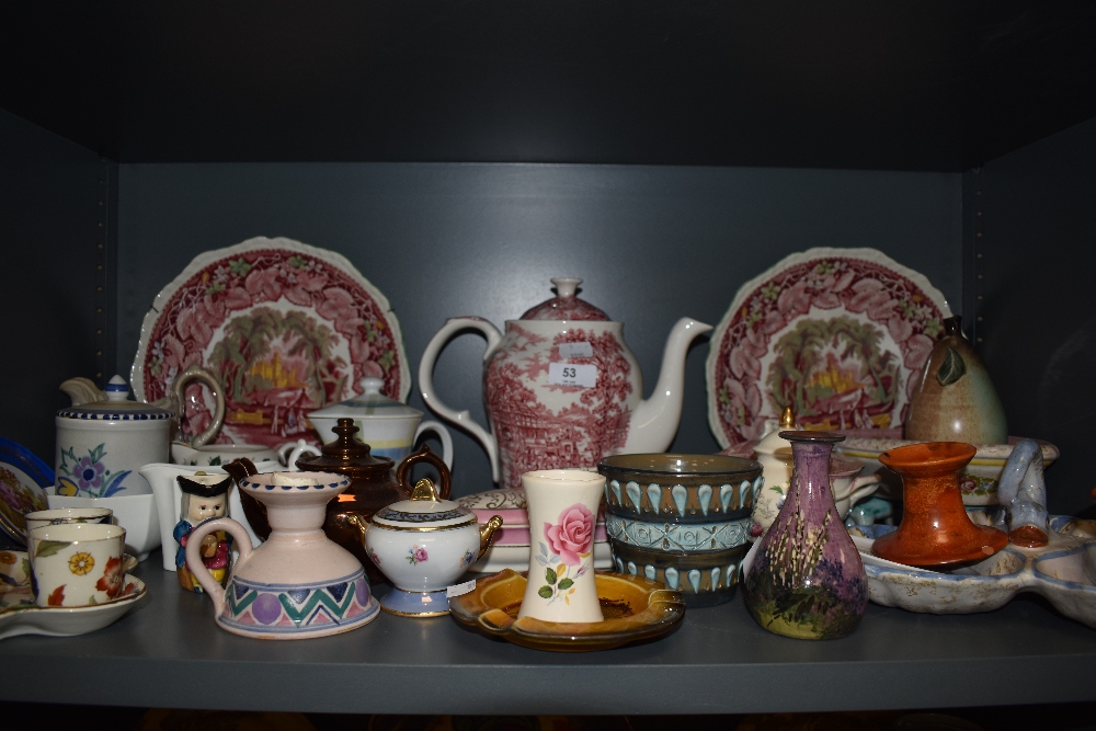 An assortment of vintage and retro ceramics, includes Poole pottery, Masons, and similar studio