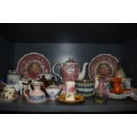 An assortment of vintage and retro ceramics, includes Poole pottery, Masons, and similar studio