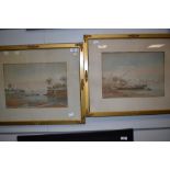 Two framed and mounted watercolours, depicting harbour scenes, signed T.H.Stephensons.