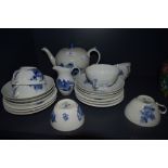 A Royal Copenhagen Part tea set, having blue and white floral pattern and embossed/textured