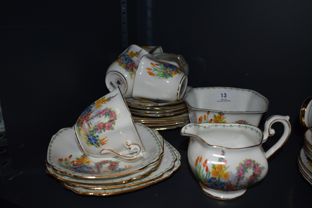 A vintage Standard china part tea set, containing cups and saucers, milk jug and sugar basin, having