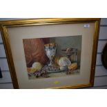 A framed and mounted Watercolour of still life study, signed Agnes Oakley 1857.