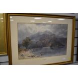 A framed and mounted Lakes scene watercolour by E A Warrington.